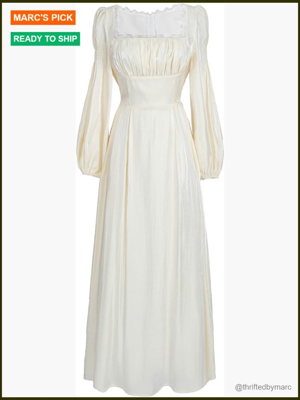 Regency Dress Empire Waist Tea Party Gown Square Neck Puff Sleeve